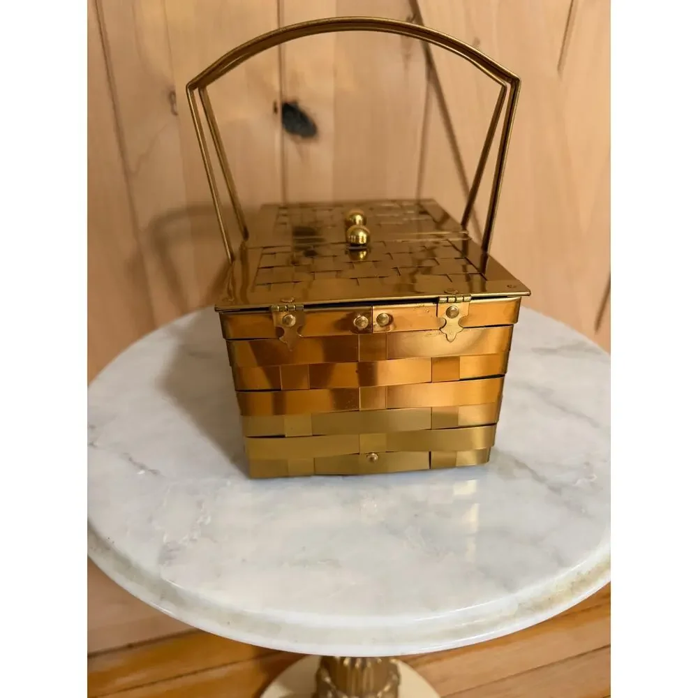 Vintage Dorset Rex Gold Weave Basket Bag 1950s Lunch Box Purse Saks Fifth Avenue